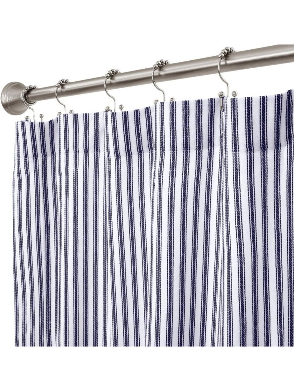 Navy Blue & White Ticking Stripe Woven Cotton Shower Curtain 72"x72" - Stylish